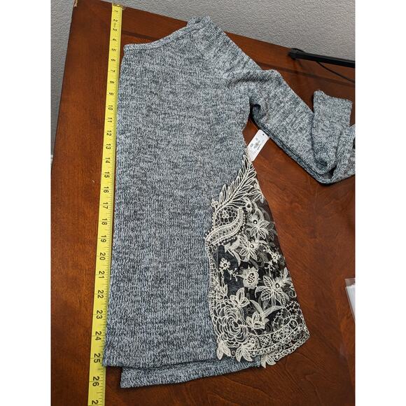 Charming Charlie Embroidered Sweater L Black Long Sleeve Accent Knit Tie in Back - Picture 9 of 10